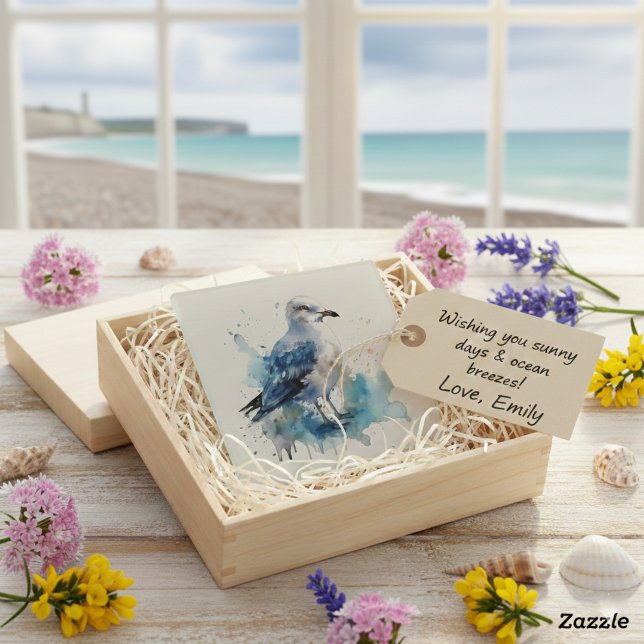Ocean Breeze: watercolorWSeagull Glass Coaster (Creator Uploaded)
