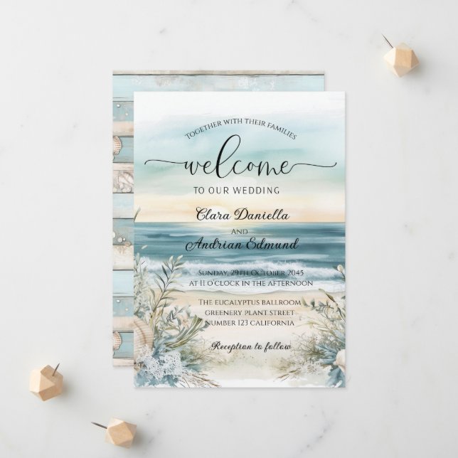Ocean Breeze Wedding Invitation (Front/Back In Situ)