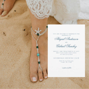 Ocean Breeze White Background Wedding Invitation