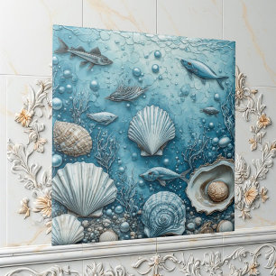 Ocean Bubble Aquatic Fish Seashell Underwater Art Tile