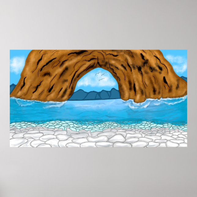 Ocean, Canyon and Mountains Digital Art Poster (Front)