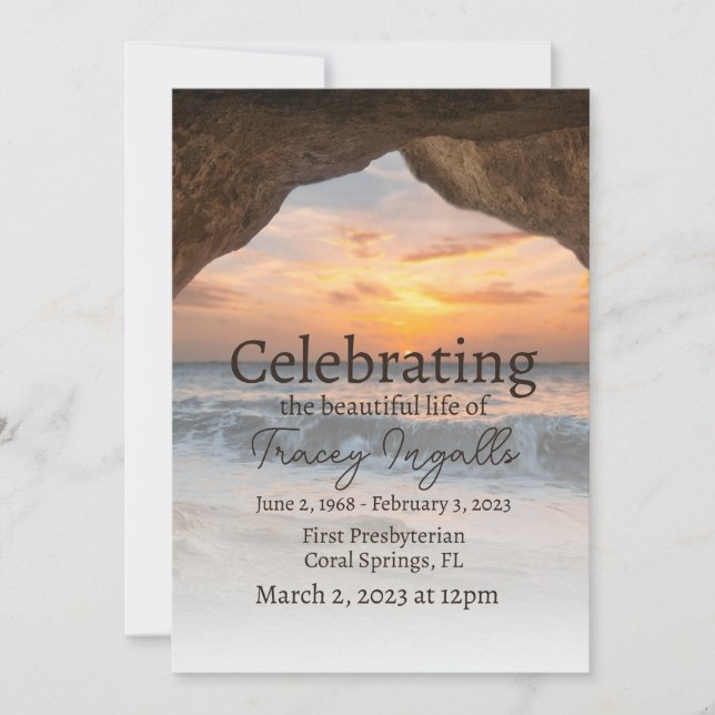 Ocean Cave Beach Celebration of Life Invitation (Front)