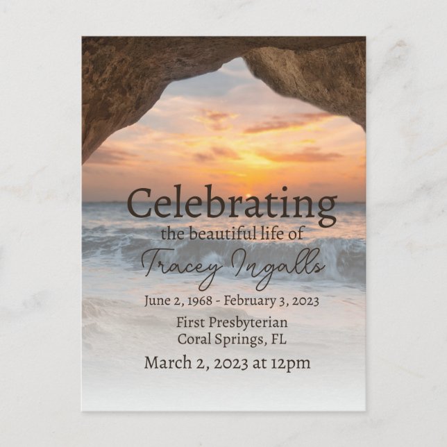 Ocean Cave Beach Celebration of Life  Postcard (Front)