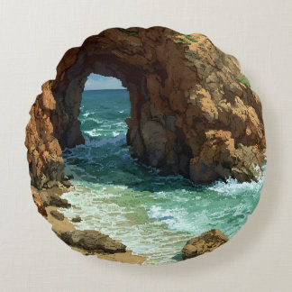Ocean cave pixel art round cushion
