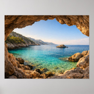 Ocean Cave View Mediterranean Poster - Turquoise