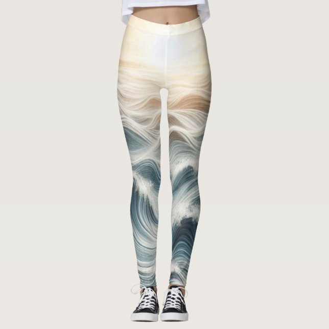 Ocean Chaos Sunset Yoga Leggings (Front)