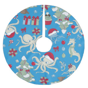 ocean christmas tree seahorse santa octopus brushed polyester tree skirt