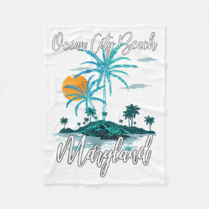 Ocean City Beach Maryland Palm Tree Summer Family Fleece Blanket