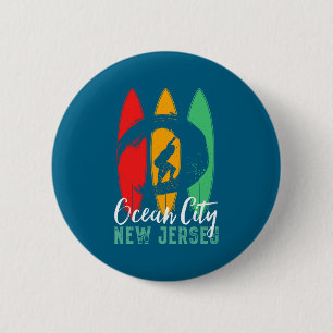 Ocean City Beach New Jersey Vintage Retro Surfing  6 Cm Round Badge