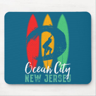 Ocean City Beach New Jersey Vintage Retro Surfing Mouse Mat