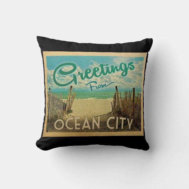 Ocean City Beach Vintage Travel Cushion (Front)