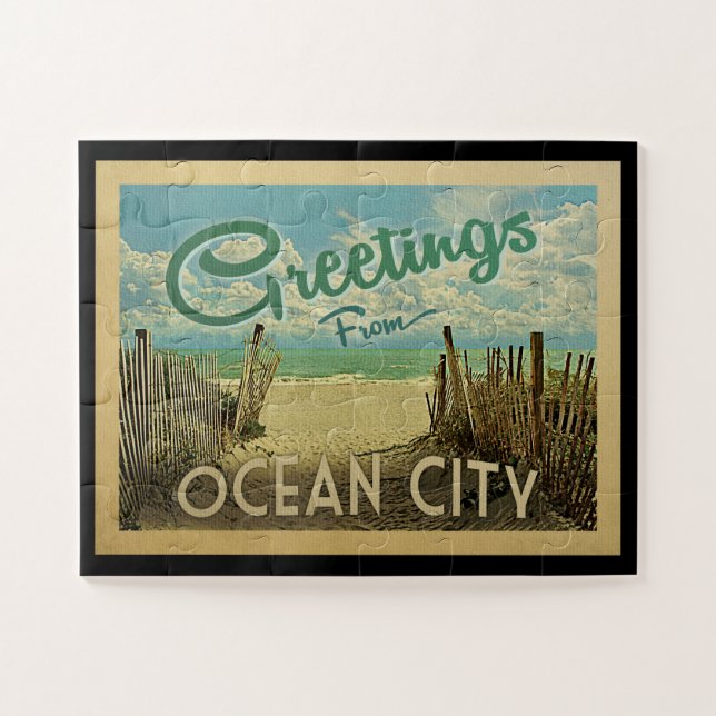 Ocean City Beach Vintage Travel Jigsaw Puzzle (Horizontal)