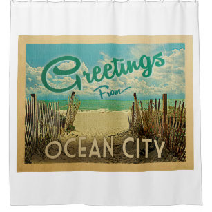 Ocean City Beach Vintage Travel Shower Curtain