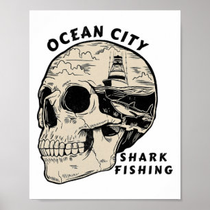 Ocean City Maryland Beach Shark Fishing Salt Poster