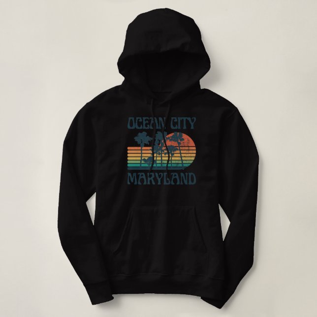 Ocean City Maryland Beach Summer Vacation Vintage  Hoodie (Design Front)