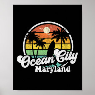 Ocean City Maryland Beach Vacation Retro Surfing S Poster