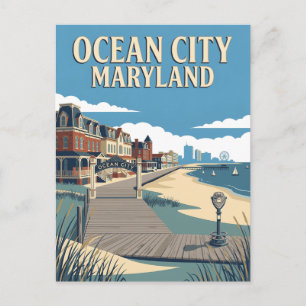 Ocean City Maryland Boardwalk Retro Vintage Poster Postcard