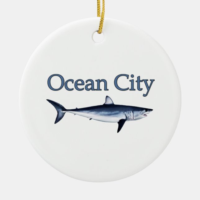 Ocean City Maryland Logo (mako shark) Ceramic Tree Decoration (Front)