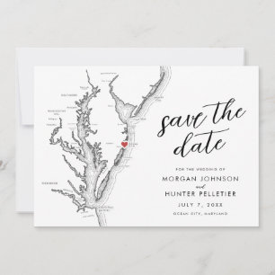 Ocean City Maryland Map Minimal Modern Wedding Save The Date
