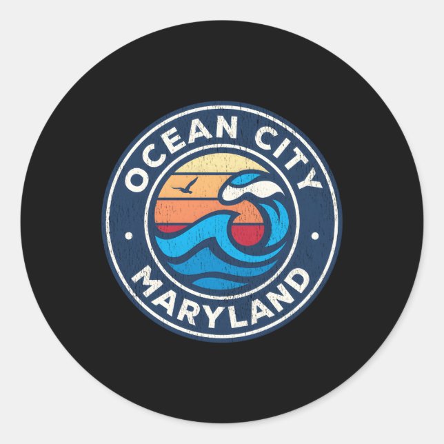 Ocean City Maryland Md Nautical Waves Classic Round Sticker (Front)