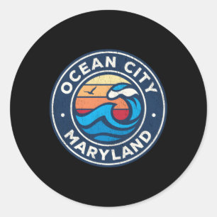 Ocean City Maryland Md Nautical Waves Classic Round Sticker
