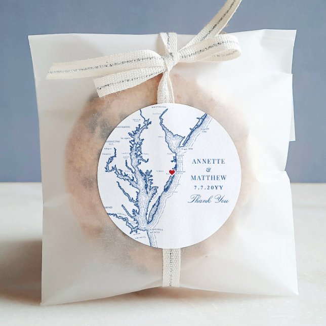 Ocean City Maryland Navy Wedding Favour Classic Round Sticker (This Ocean City, Maryland wedding favor sticker is perfect for your destination wedding)