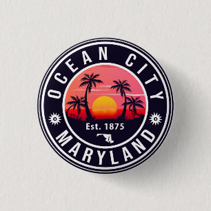 Ocean City Maryland Retro Sunset Souvenirs 60s 3 Cm Round Badge