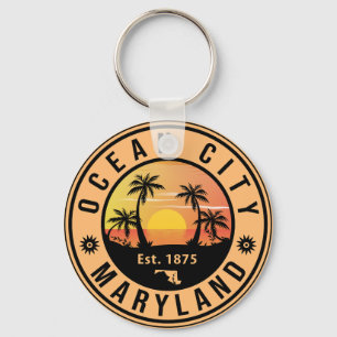 Ocean City Maryland Retro Sunset Souvenirs 60s Key Ring