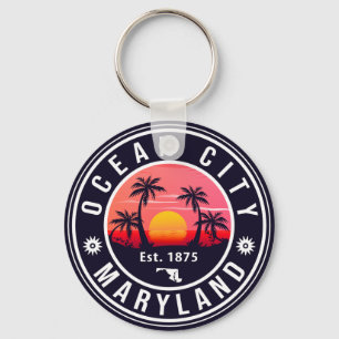 Ocean City Maryland Retro Sunset Souvenirs 60s Key Ring