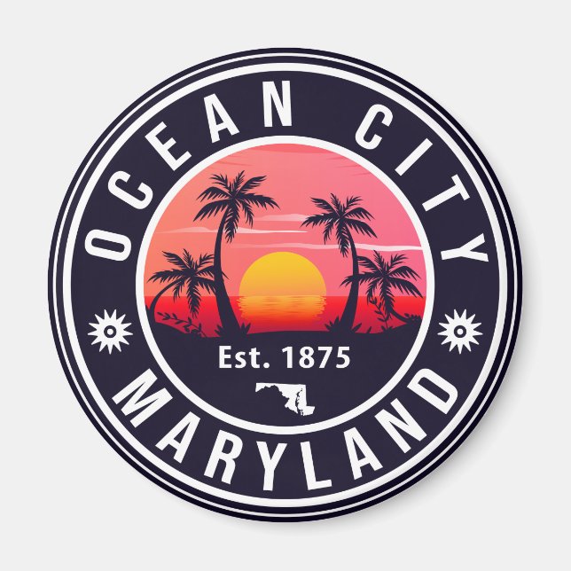Ocean City Maryland Retro Sunset Souvenirs 60s Magnet (Front)