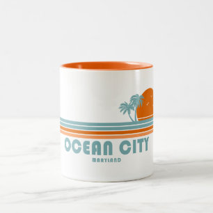 Ocean City Maryland Sun Palm Trees Two-Tone Coffee Mug