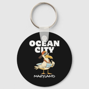 Ocean City Maryland Surf Vacation Sunset Surfing T Key Ring