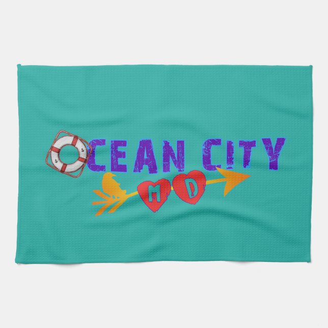Ocean City, Maryland Tea Towel (Horizontal)