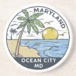 Ocean City Maryland Vintage Coaster<br><div class="desc">Ocean City hand drawn illustration with palm trees and waves in the background. Perfect for anyone who loves to visit Ocean City.</div>