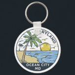 Ocean City Maryland Vintage Key Ring<br><div class="desc">Ocean City hand drawn illustration with palm trees and waves in the background. Perfect for anyone who loves to visit Ocean City.</div>