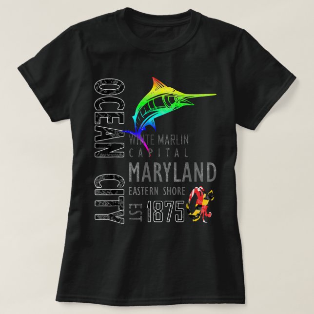 Ocean City Maryland White Marlin Capital Eastern S T-Shirt (Design Front)