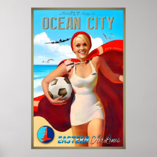 Ocean City New Jersey Eastern Air Lines New Travel Poster