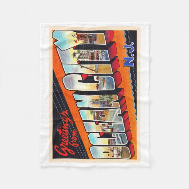 Ocean City New Jersey NJ Large Letter Postcard Fleece Blanket (Front)