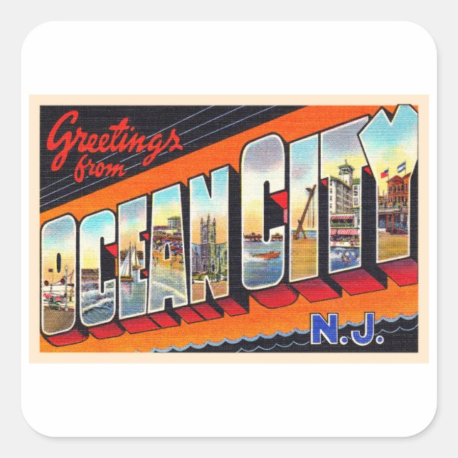 Ocean City New Jersey NJ Large Letter Postcard Square Sticker (Front)
