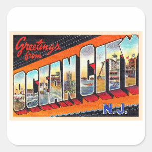 Ocean City New Jersey NJ Large Letter Postcard Square Sticker