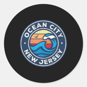 Ocean City New Jersey Nj Nautical Waves Classic Round Sticker