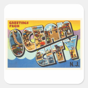 Ocean City New Jersey NJ Vintage Travel Postcard- Square Sticker