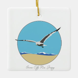 Ocean City, New Jersey Sea Gull over Beach  Ceramic Ornament