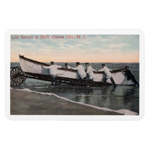 Ocean City NJ, Life Savers at Drill, Vintage Magnet