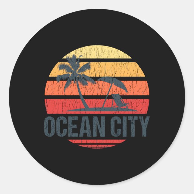 Ocean City Nj Md Beach Sun Distressed Classic Round Sticker (Front)
