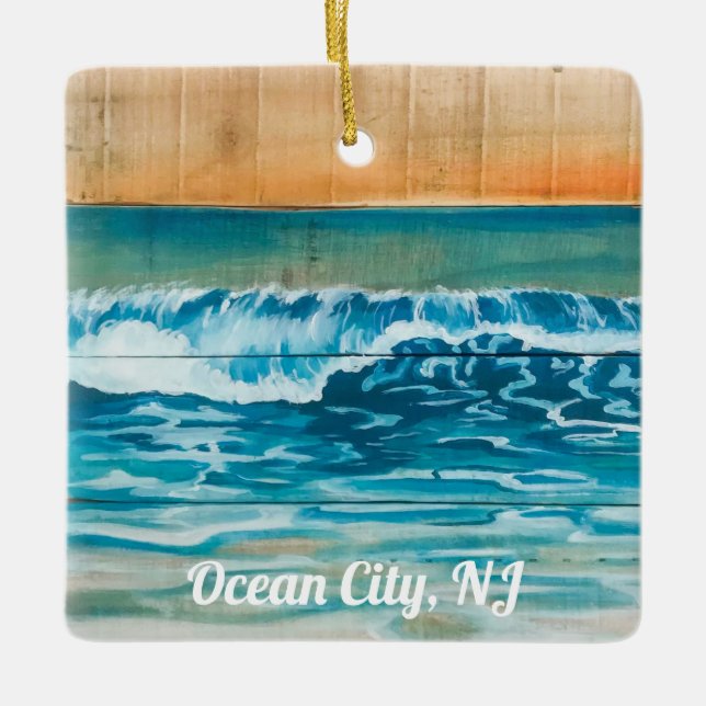 Ocean City, NJ Sunrise Waves Christmas Ornament (Front)