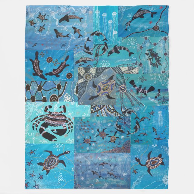 Ocean Collage Aboriginal Fleece Blanket (Front)