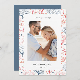 Ocean Coral Border   Vertical Photo Holiday Card