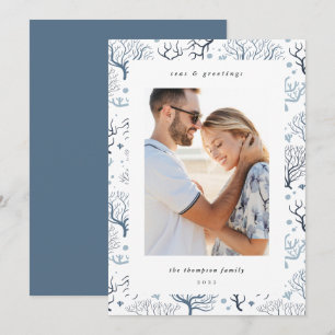 Ocean Coral Border   Vertical Photo Holiday Card