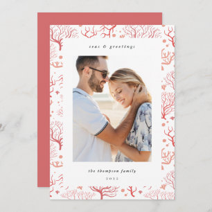 Ocean Coral Border   Vertical Photo Holiday Card